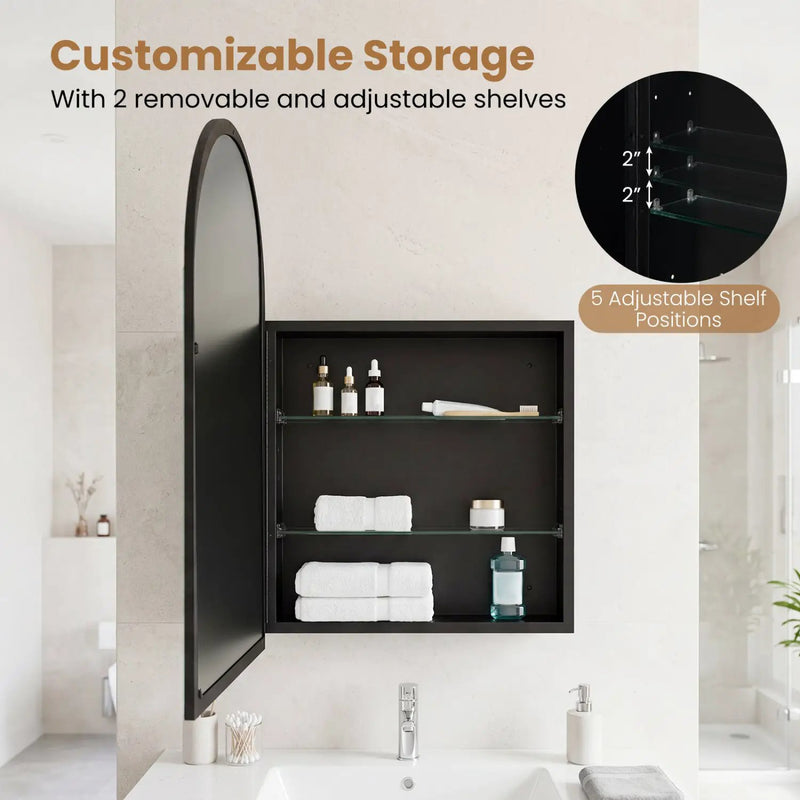 Wall-Mounted Storage Cabinet with Arched Mirror 34" x 22" by DirectDeals