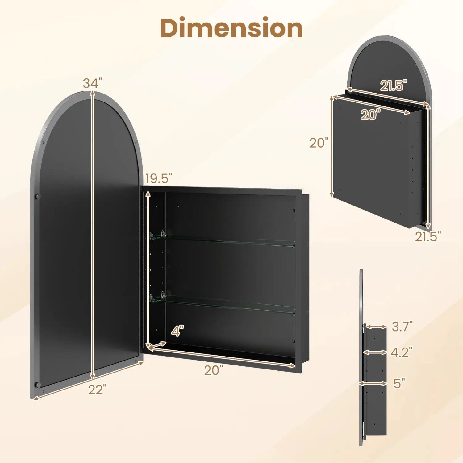 Wall-Mounted Storage Cabinet with Arched Mirror 34" x 22" by DirectDeals