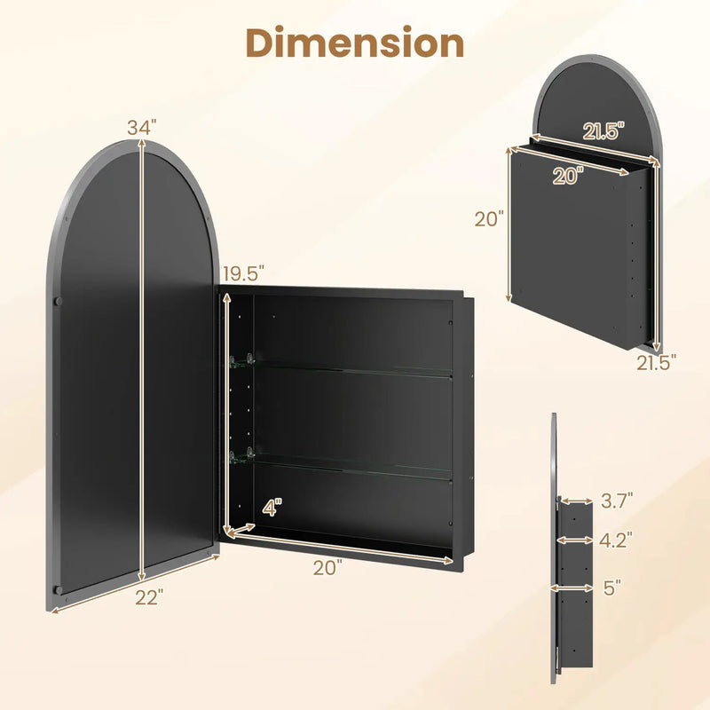 Wall-Mounted Storage Cabinet with Arched Mirror 34" x 22" by DirectDeals