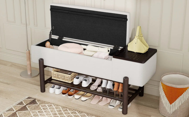 TREXM Farmhouse Upholstered Storage Bench with Hidden Compartment - Espresso by HouseOfZazla
