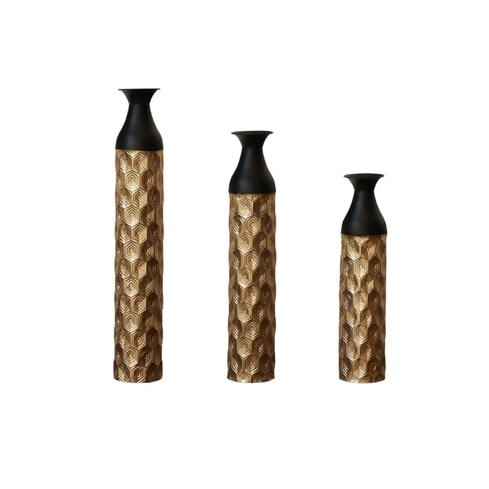 Floor Metal Vases (Set of 3) Gorgeous Home Decoration Large Glazed Metal Vases - Black / Gold by HouseOfZazla