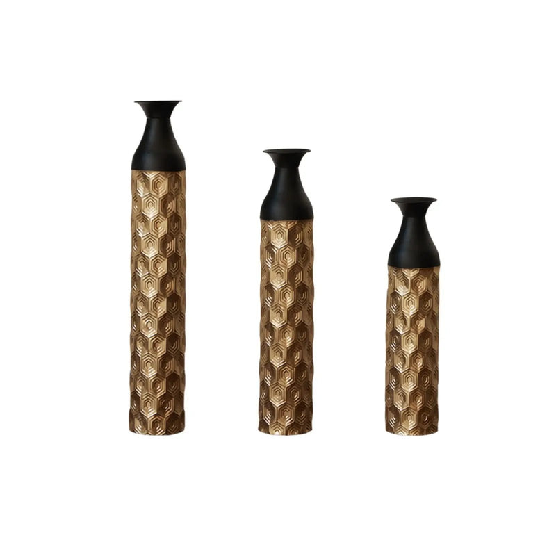 Floor Metal Vases (Set of 3) Gorgeous Home Decoration Large Glazed Metal Vases - Black / Gold by HouseOfZazla