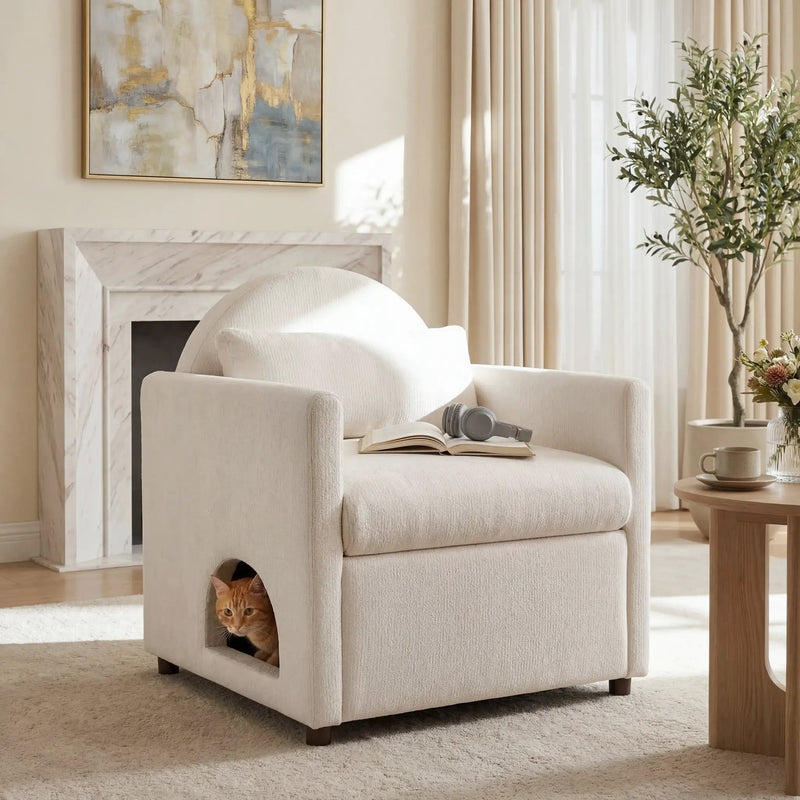 Beige Pet Friendly Accent Chair with Hidden Pet Nook by HouseOfZazla