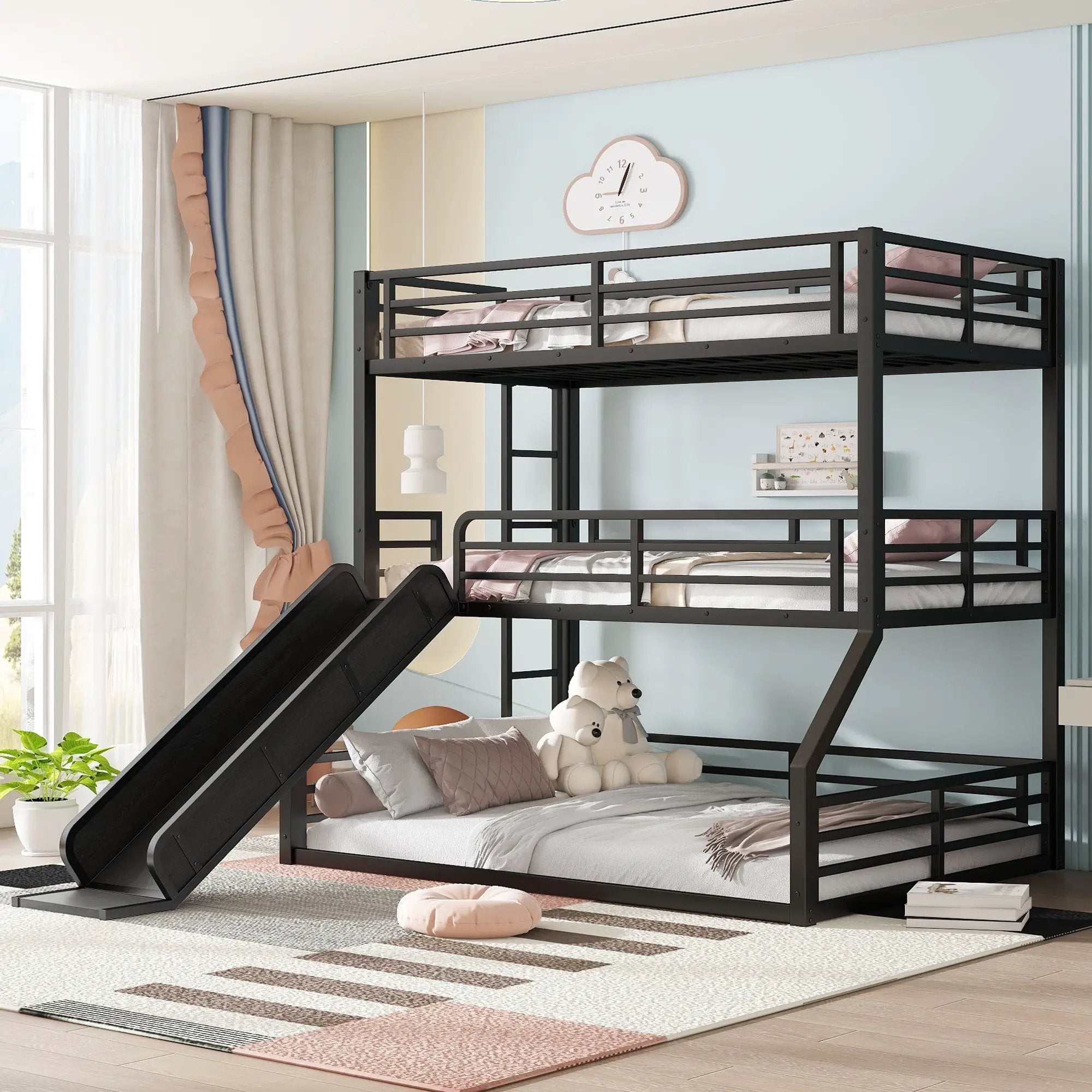 Twin Over Twin Over Full Bunk Bed with Slide by HouseOfZazla