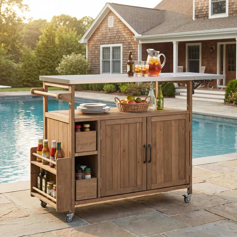 54.33' Farmhouse Rolling Outdoor Kitchen Cart by HouseOfZazla