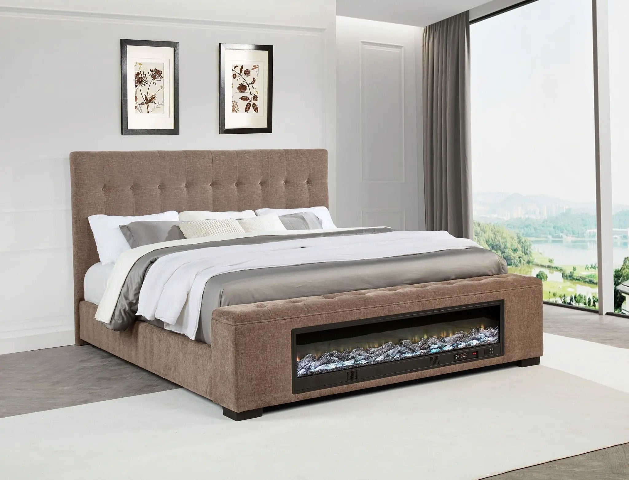 Senna Upholstered California King Audio Flame Visualizer Bed Brown by Unique Piece Furniture