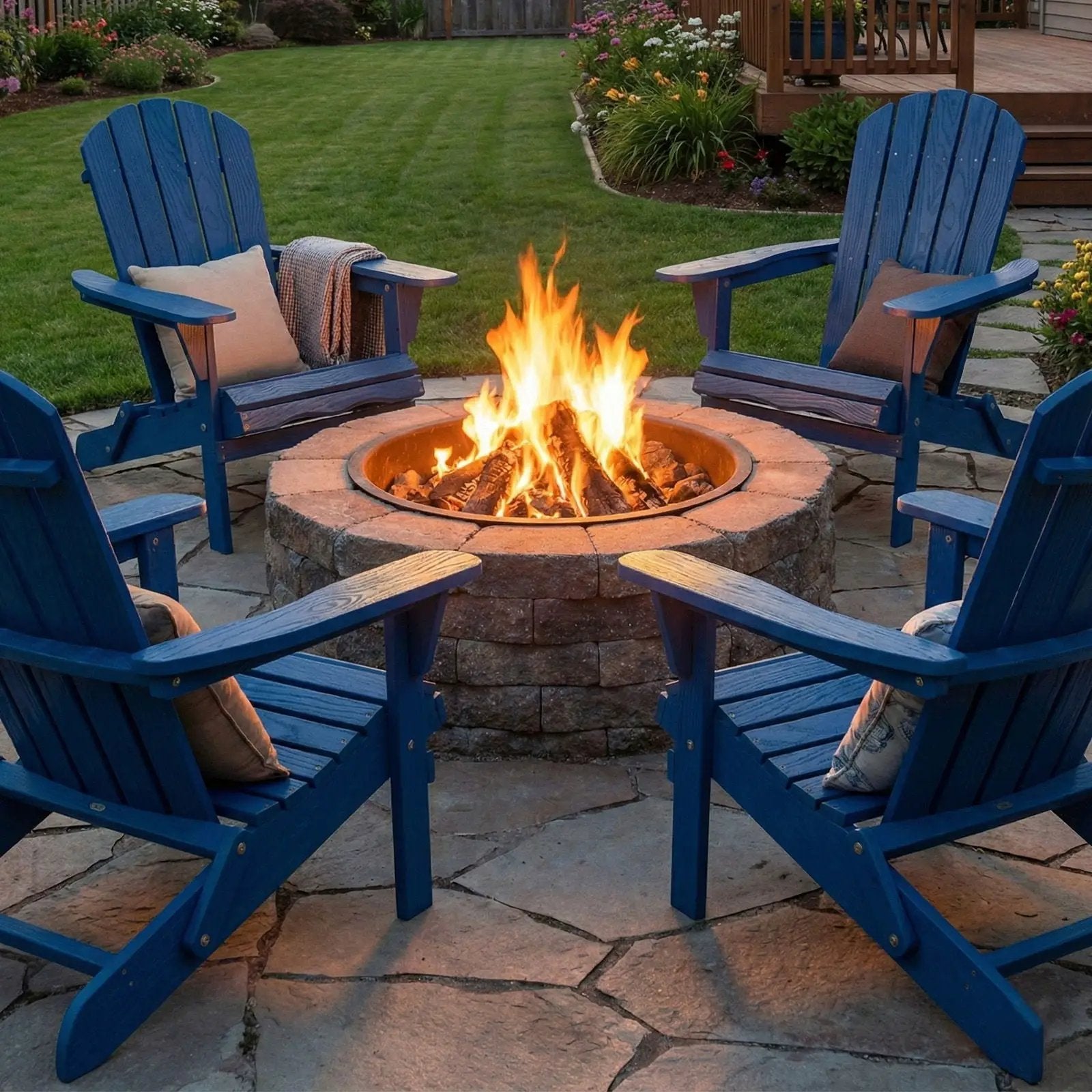 Folding Adirondack Lounge Chair With Embossed Grain For Patio, Backyard, Deck Or Pool Side - Navy Blue by HouseOfZazla