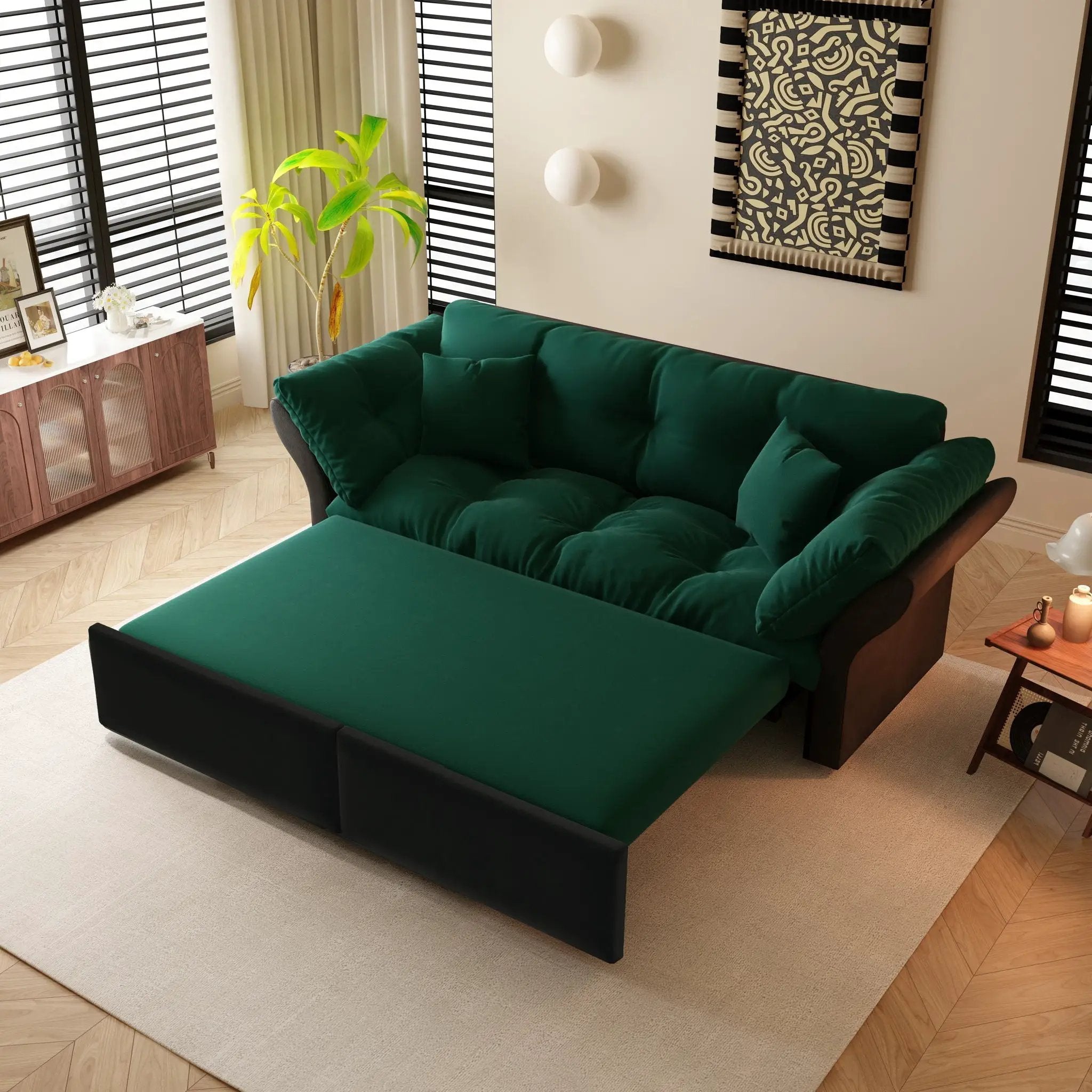 Queen Pull Out Sofa Bed, 3 In 1 Convertible Sleeper Tufted Sofa With 2 Soft Pillows by HouseOfZazla
