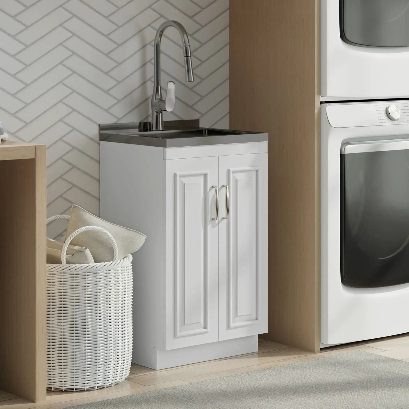 Darwin - Deluxe Laundry Cabinet With Pull-Out Faucet And Stainless Steel Sink by HouseOfZazla