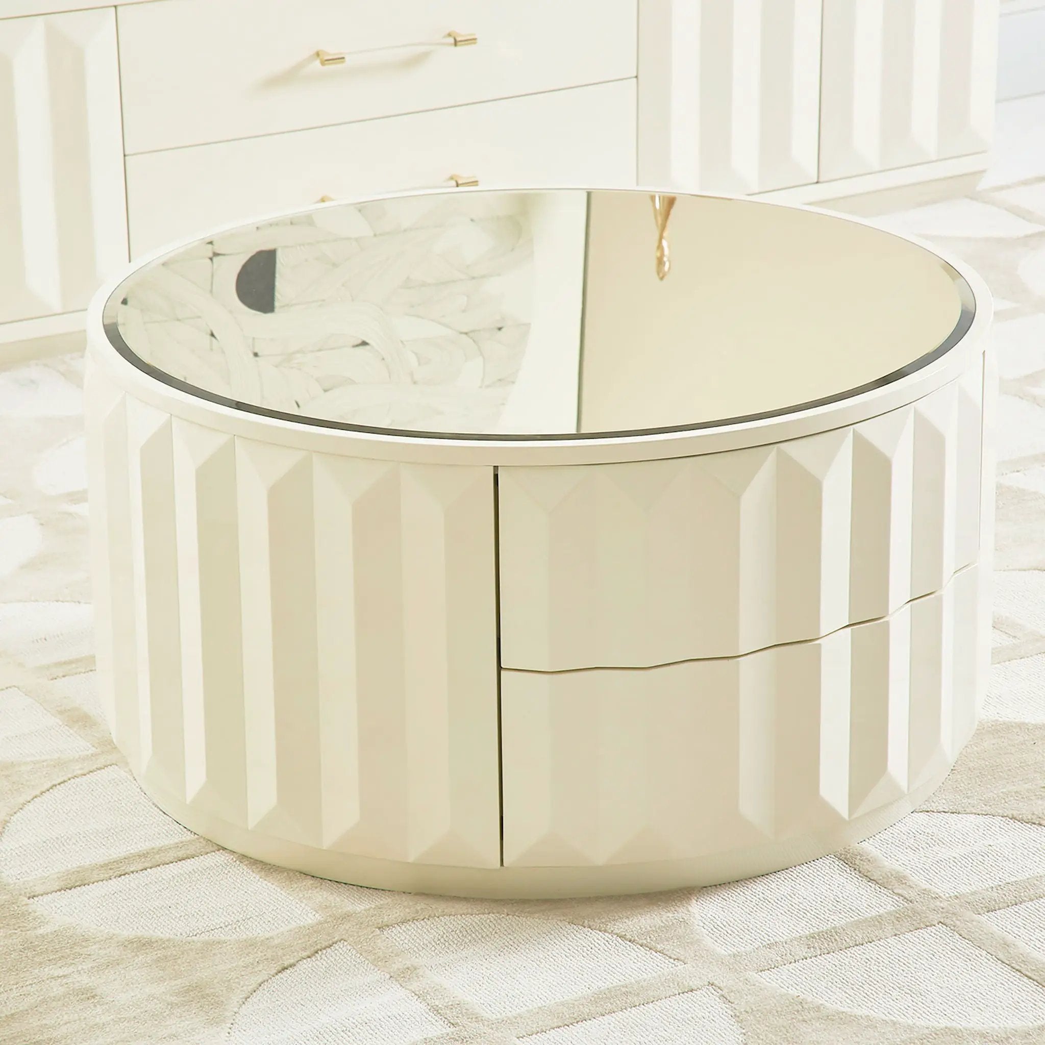 Facino - Round Storage Coffee Table - White Birch by HouseOfZazla