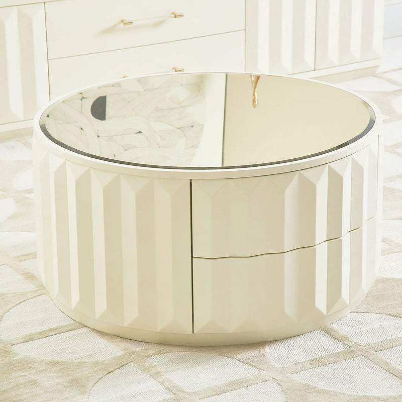 Facino - Round Storage Coffee Table - White Birch by HouseOfZazla