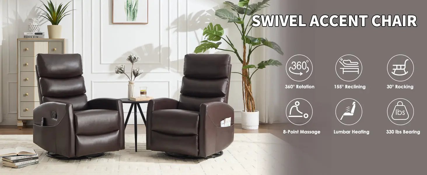Heat Massage Manual Recliner Chair with Rocker and Swivel by HouseOfZazla