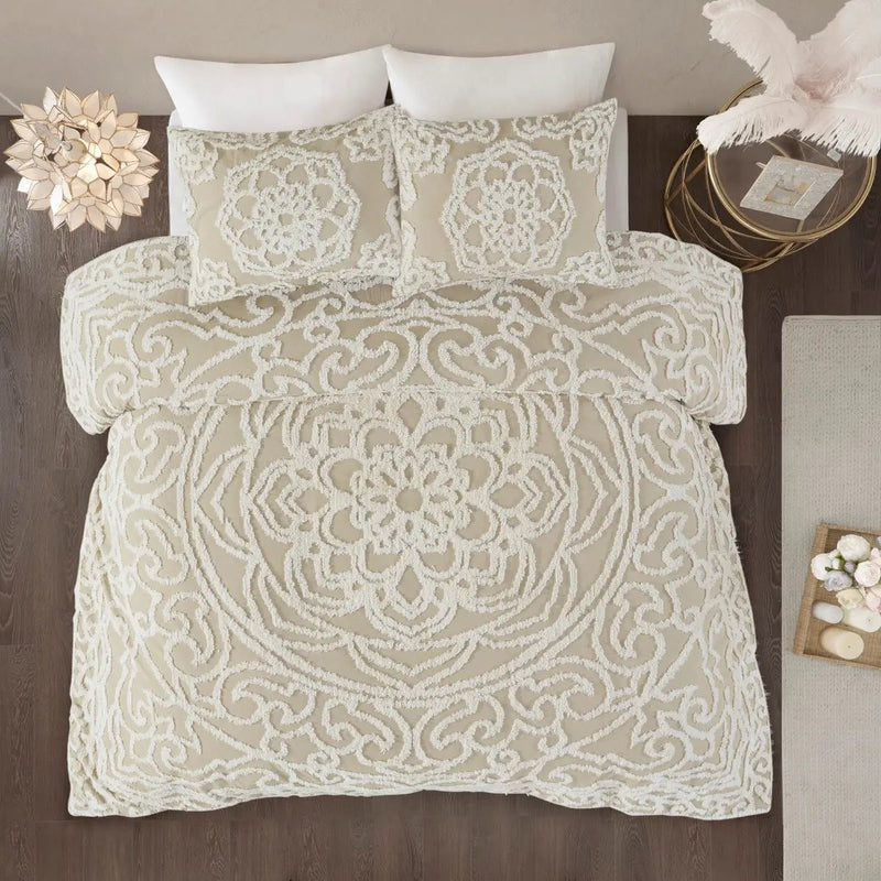 King/Cal King 3 Piece Tufted Cotton Duvet Cover Set by HouseOfZazla