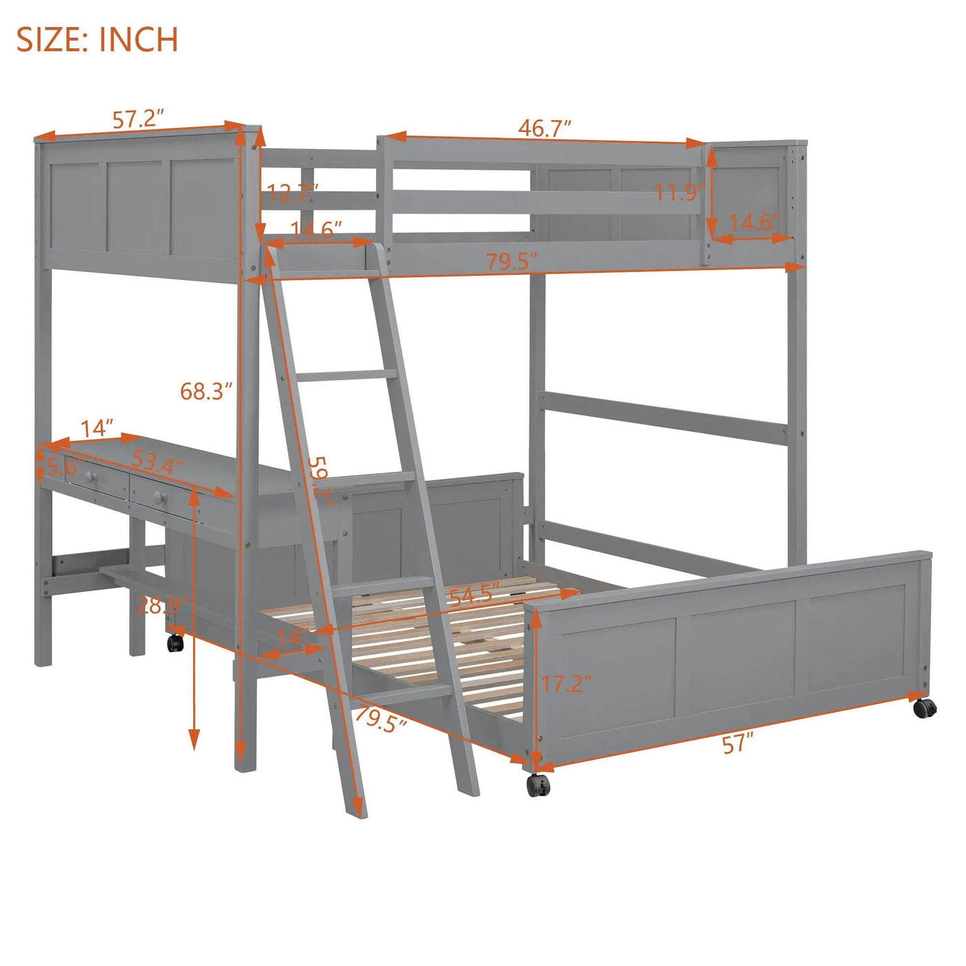 Full Over Full Bunk Bed With Desk by Unique Piece Furniture