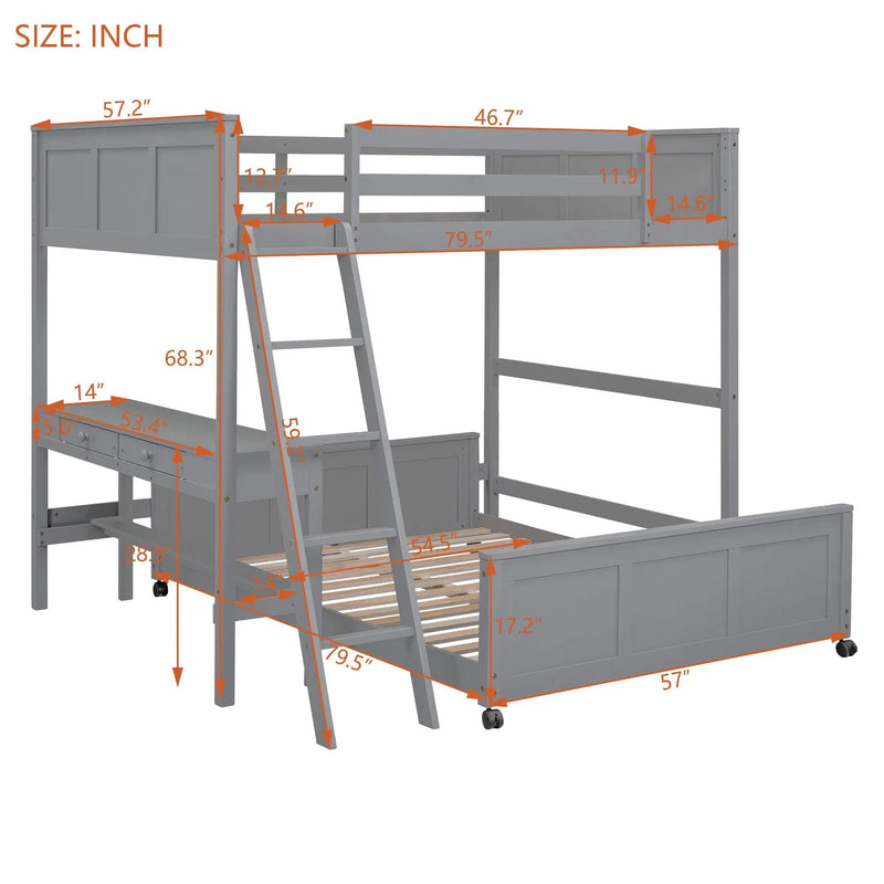 Full Over Full Bunk Bed With Desk by Unique Piece Furniture