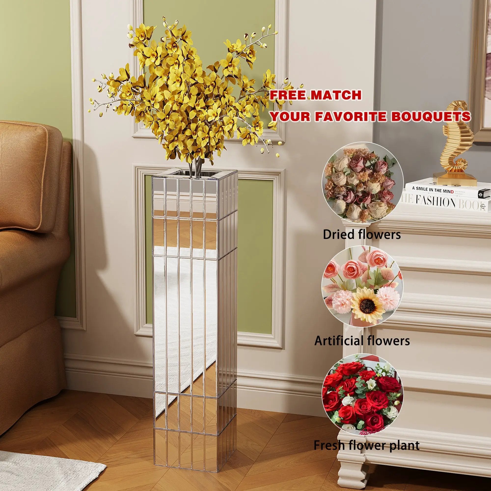 Tall Floor Vase 29.92" Mirrored Floor Vase for Home Decor by HouseOfZazla
