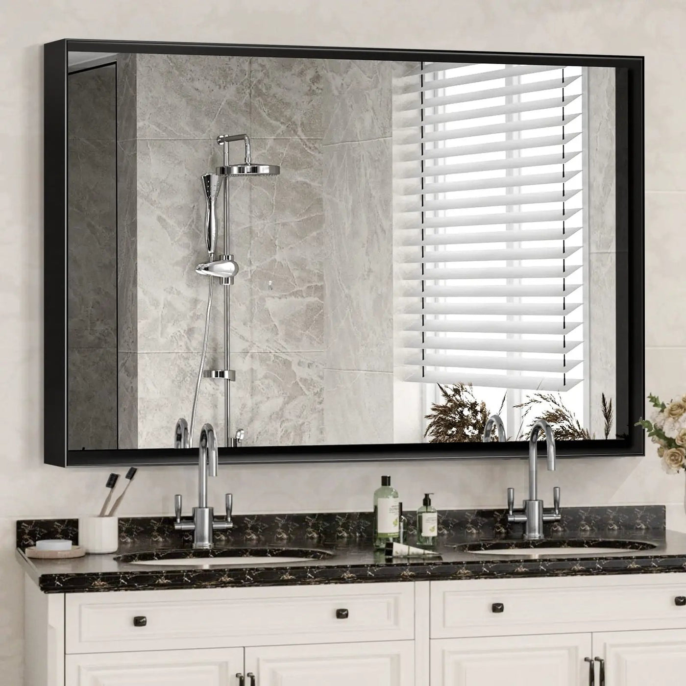 Rectangular Bathroom Mirror Square Angle Metal Frame Wall Mounted Hanging Plates Wall Mount Mirror For Bathroom (Horizontal & Vertical) by Unique Piece Furniture