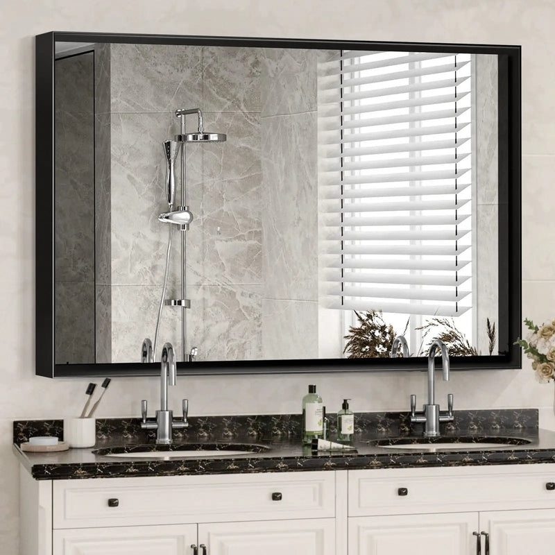 Rectangular Bathroom Mirror Square Angle Metal Frame Wall Mounted Hanging Plates Wall Mount Mirror For Bathroom (Horizontal & Vertical) by HouseOfZazla