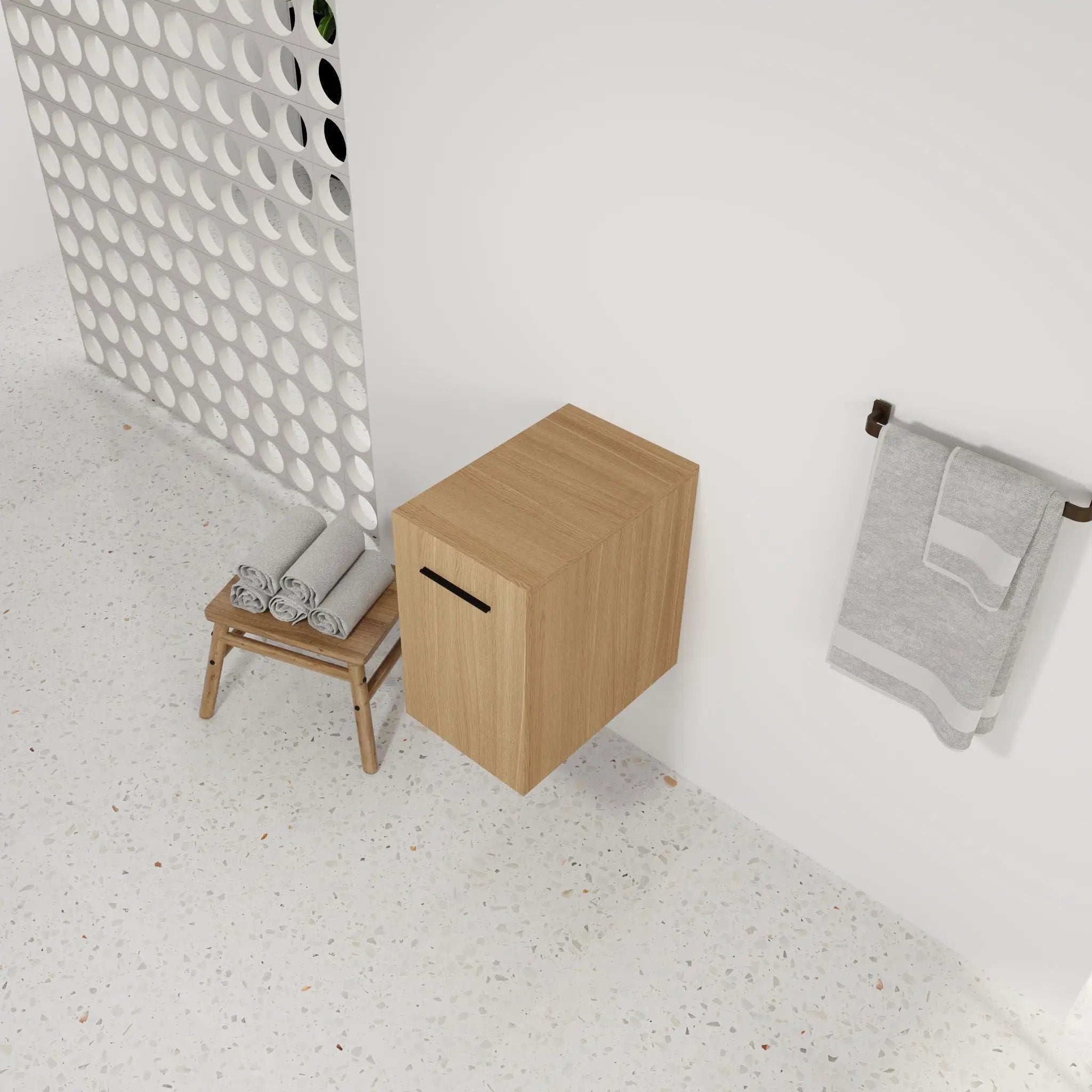 Floating Bathroom Vanity Single Door Base Cabinet, Wall Mounted Storage - Light Oak by HouseOfZazla