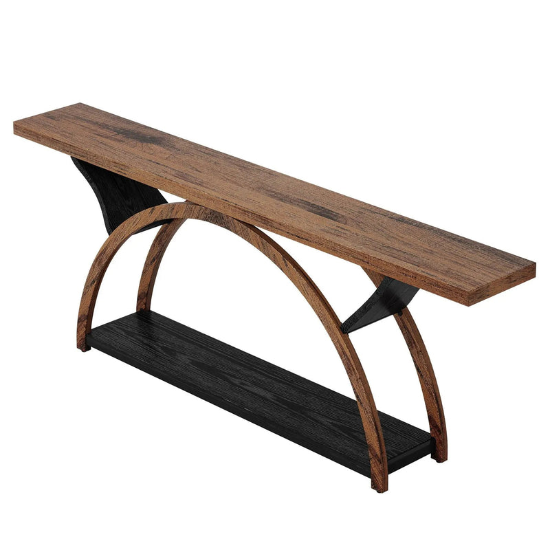 Console Table With 2 Tier Storage And Half Moon Frame For Hallway - Brown / Black by HouseOfZazla
