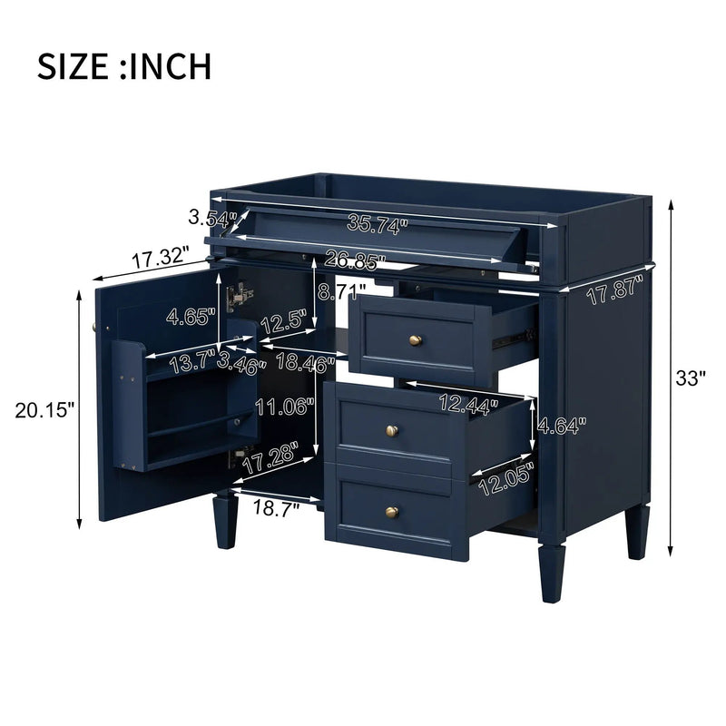 Bathroom Vanity With 2 Drawers And Tip-Out Drawer, Storage Cabinet by HouseOfZazla
