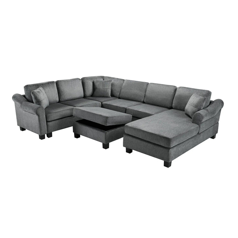 Contemporary U - Shaped Sectional Sofa With Movable Storage Ottoman by HouseOfZazla