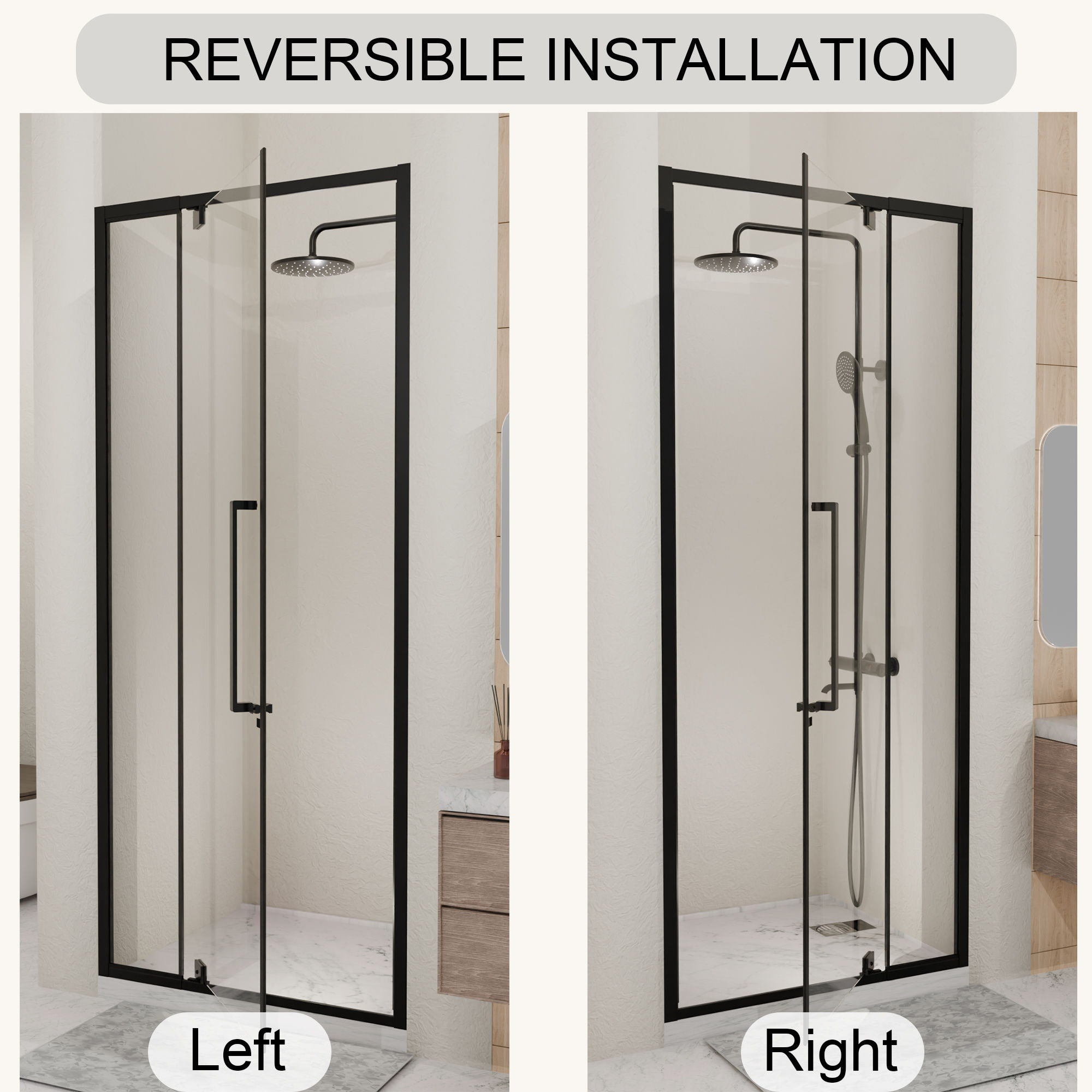 Semi Frameless Pivot Hinged Shower Door, Reversible Design by HouseOfZazla