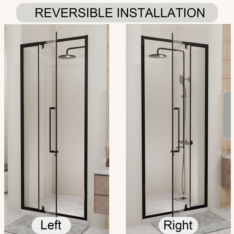 Semi Frameless Pivot Hinged Shower Door, Reversible Design by HouseOfZazla