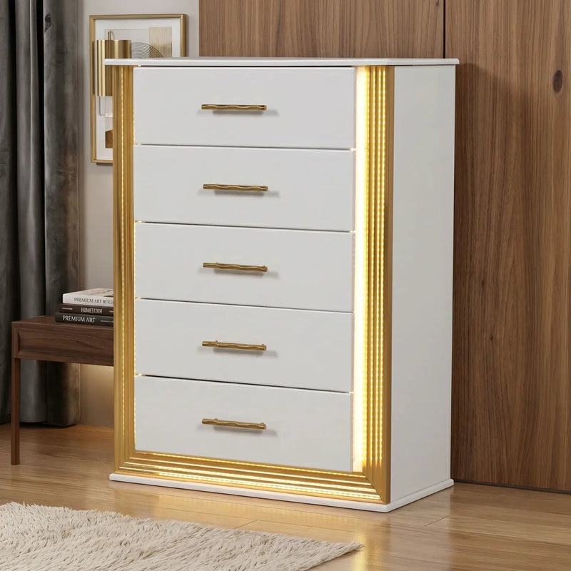 Obsession - 5 Drawer LED Chest - White by HouseOfZazla