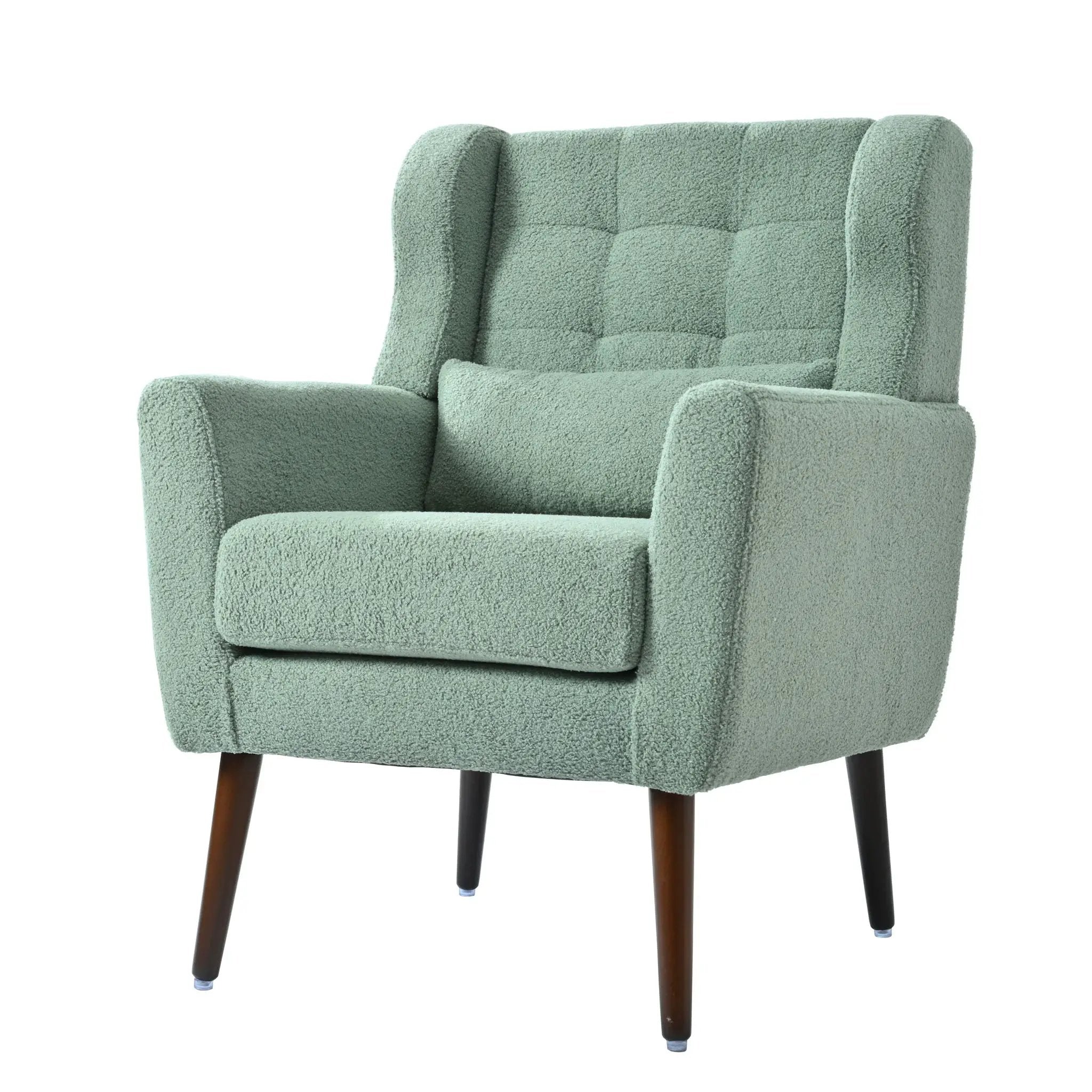 Modern Accent Chair, Teddy Fabric Living Room Chairs Comfy Reading Chair, Mid Century Accent Chair, Lounge Arm Chairs Armchair For Living Room Bedroom - Light Green by Unique Piece Furniture