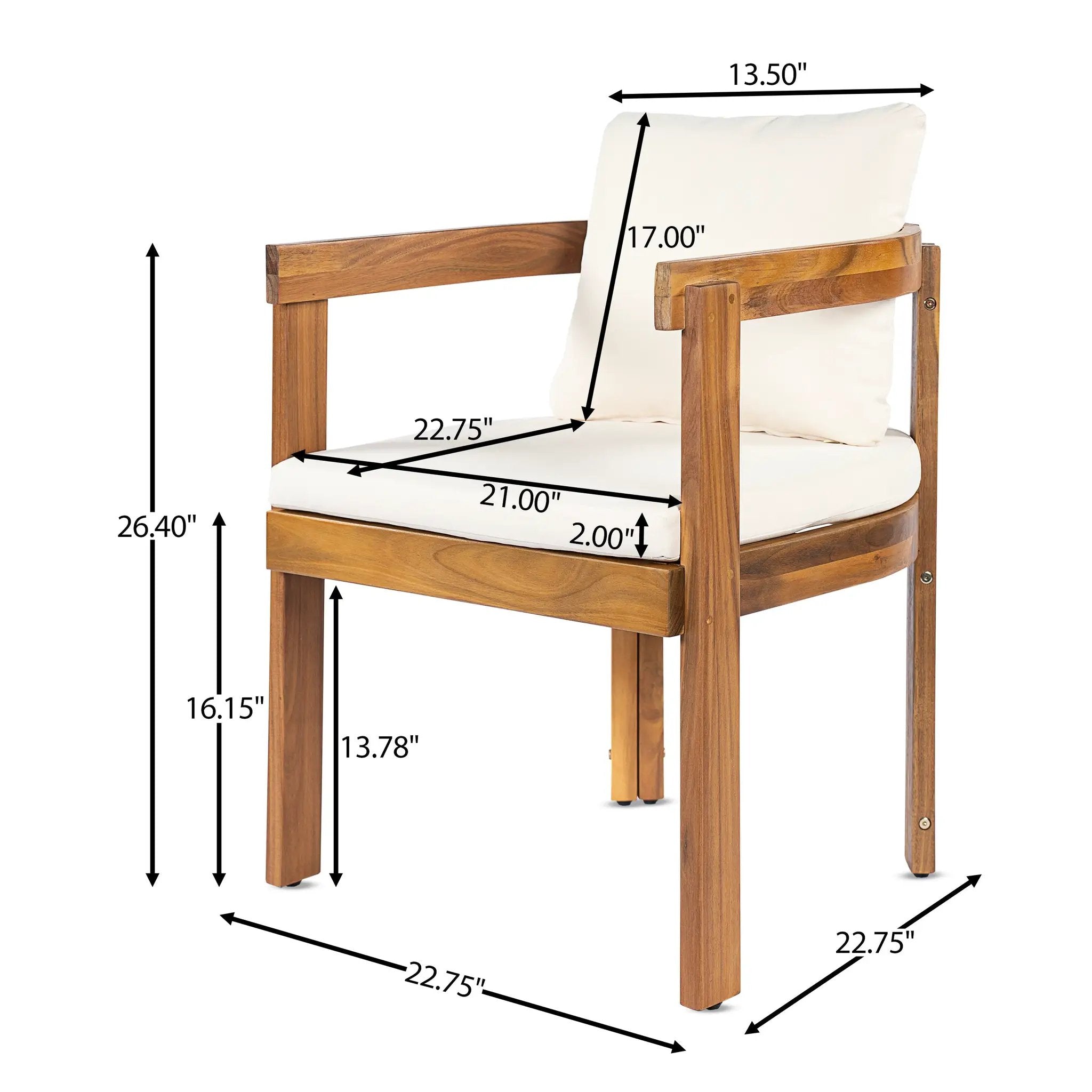 7 Pieces Acacia Wood Outdoor Dining Set with Cream Cushions by HouseOfZazla