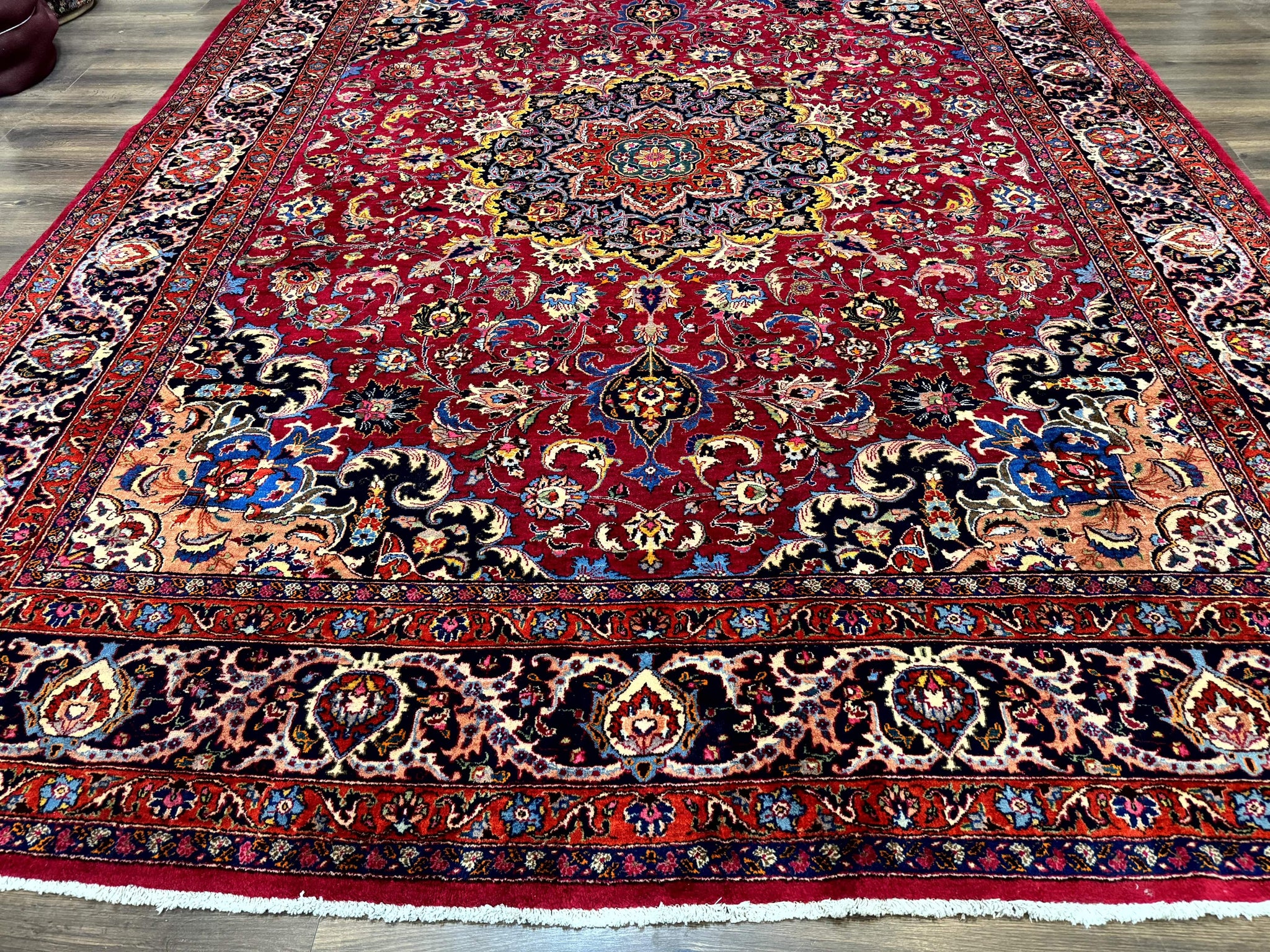 Red Persian Mashad Rug 10x13 - Floral Medallion Signed By Masterweaver by Jewel Rugs