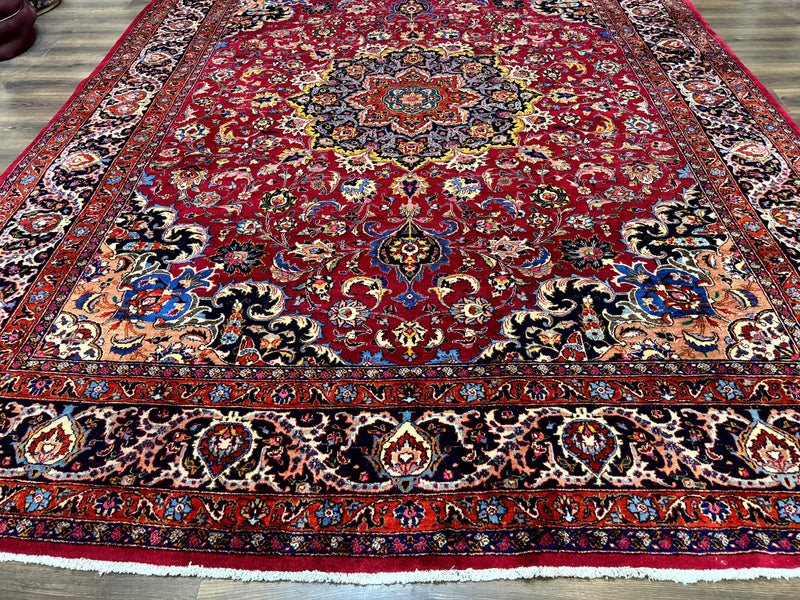 Red Persian Mashad Rug 10x13 - Floral Medallion Signed By Masterweaver by Jewel Rugs