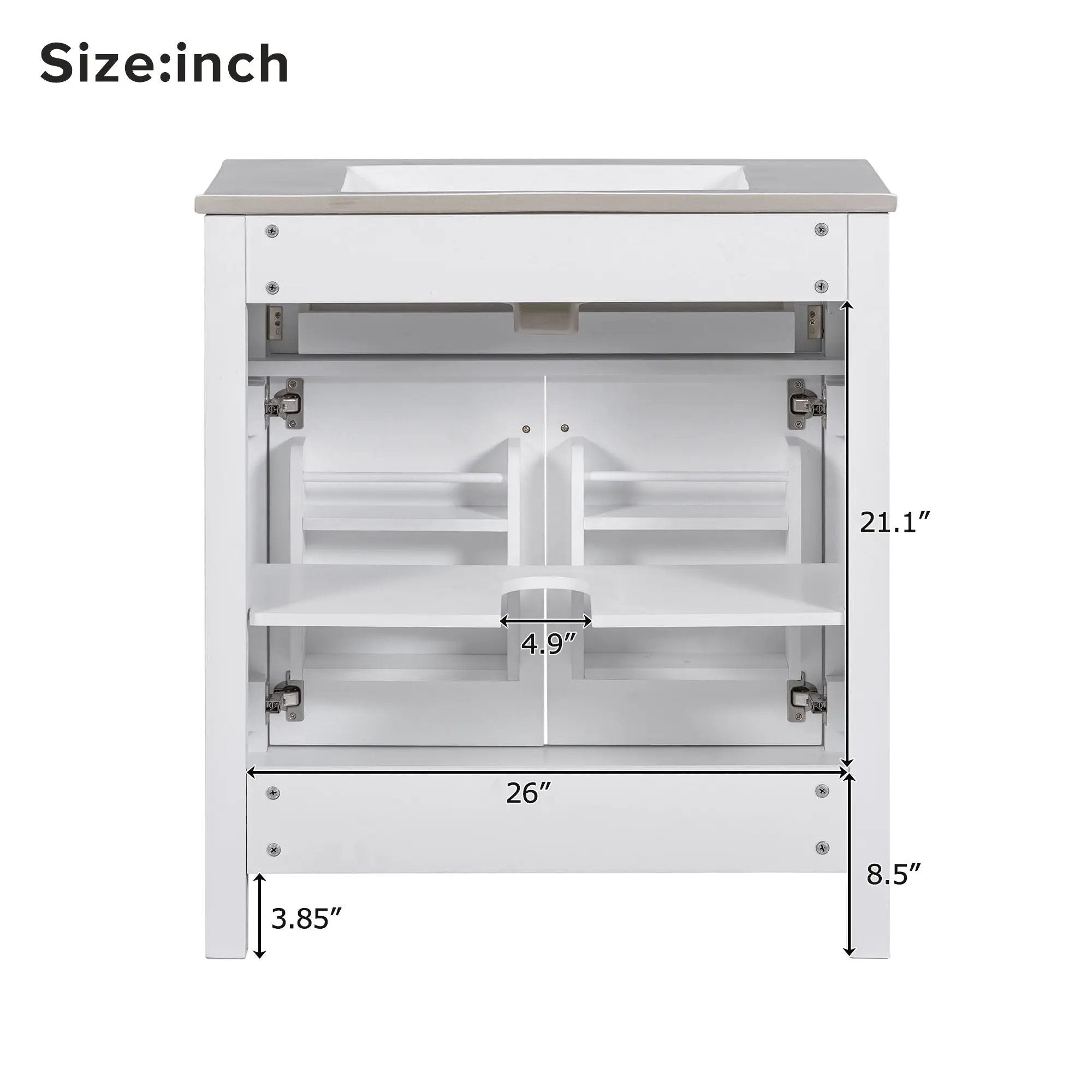 Bathroom Vanity With Ceramic Sink, Modern Single Bathroom Cabinet With 2 Doors And A Shelf, Soft Close Doors by HouseOfZazla
