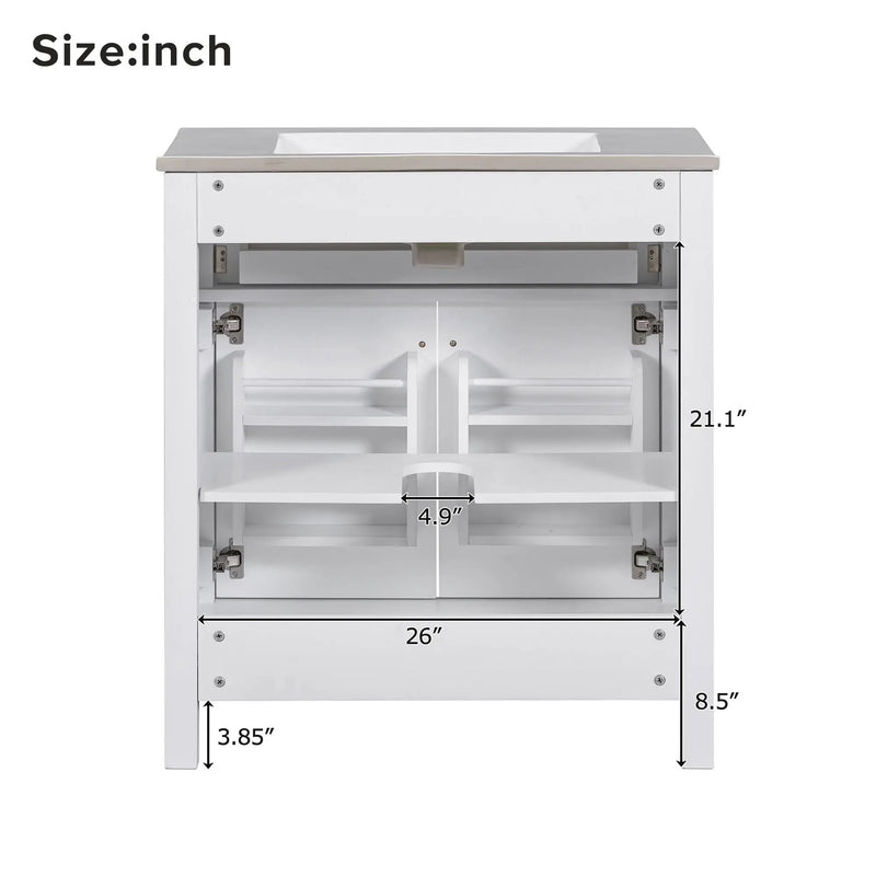 Bathroom Vanity With Ceramic Sink, Modern Single Bathroom Cabinet With 2 Doors And A Shelf, Soft Close Doors by HouseOfZazla
