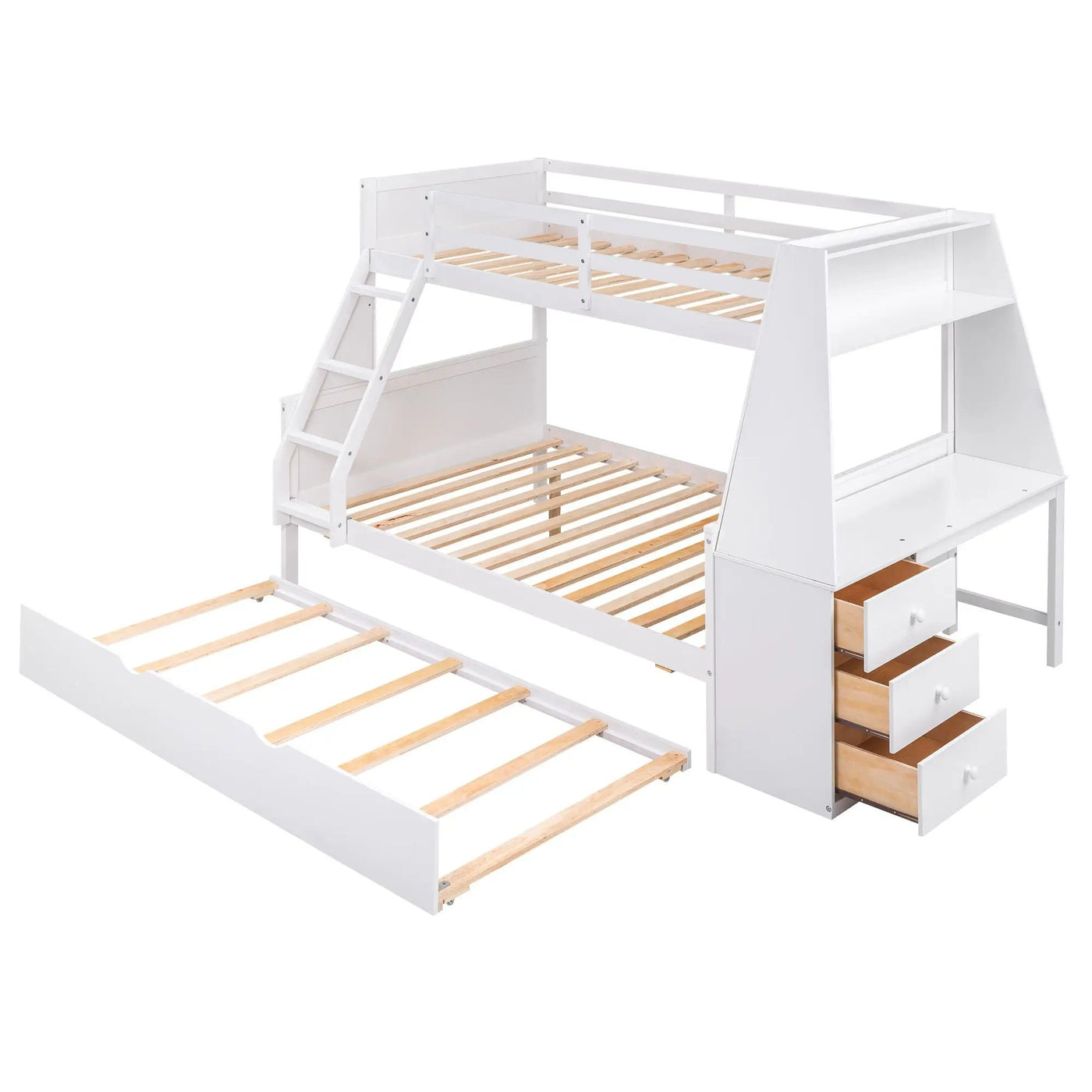 Bunk Bed With Trundle And Built In Desk, 3 Storage Drawers And Shelf by Unique Piece Furniture