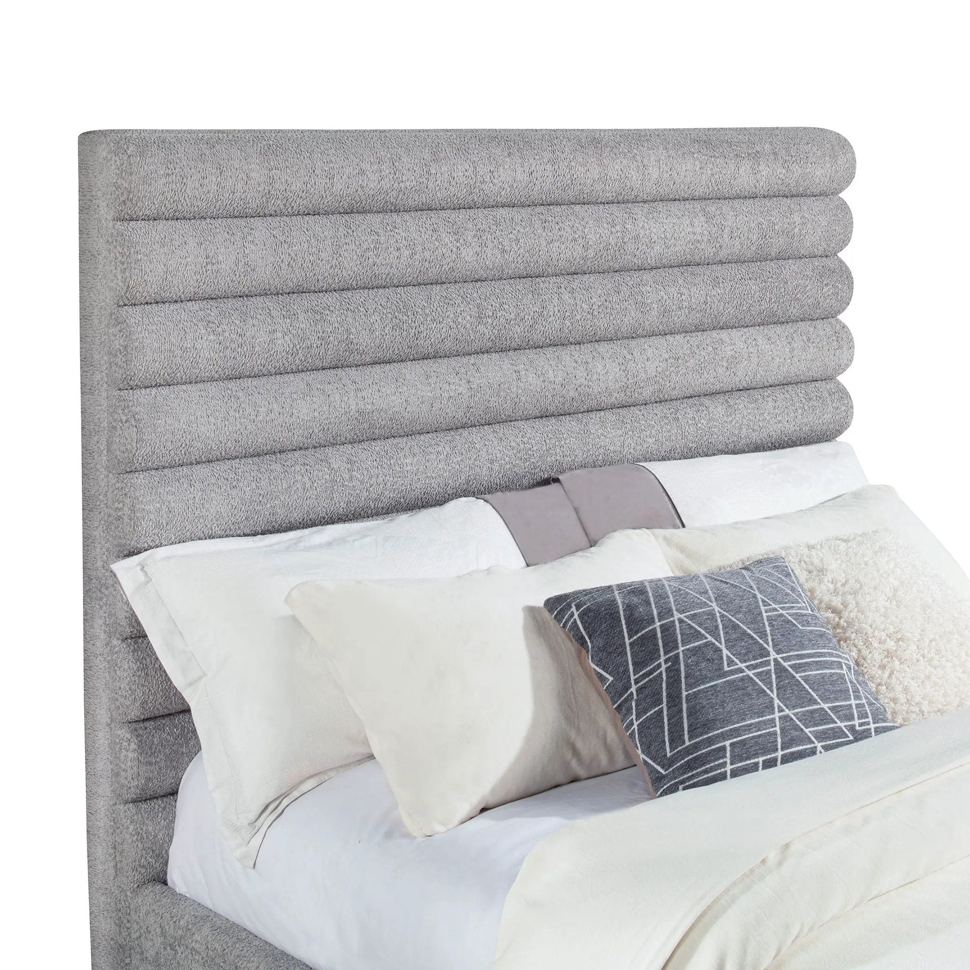 Queen Bed With Textured, And Tufted Headboard - Gray by HouseOfZazla