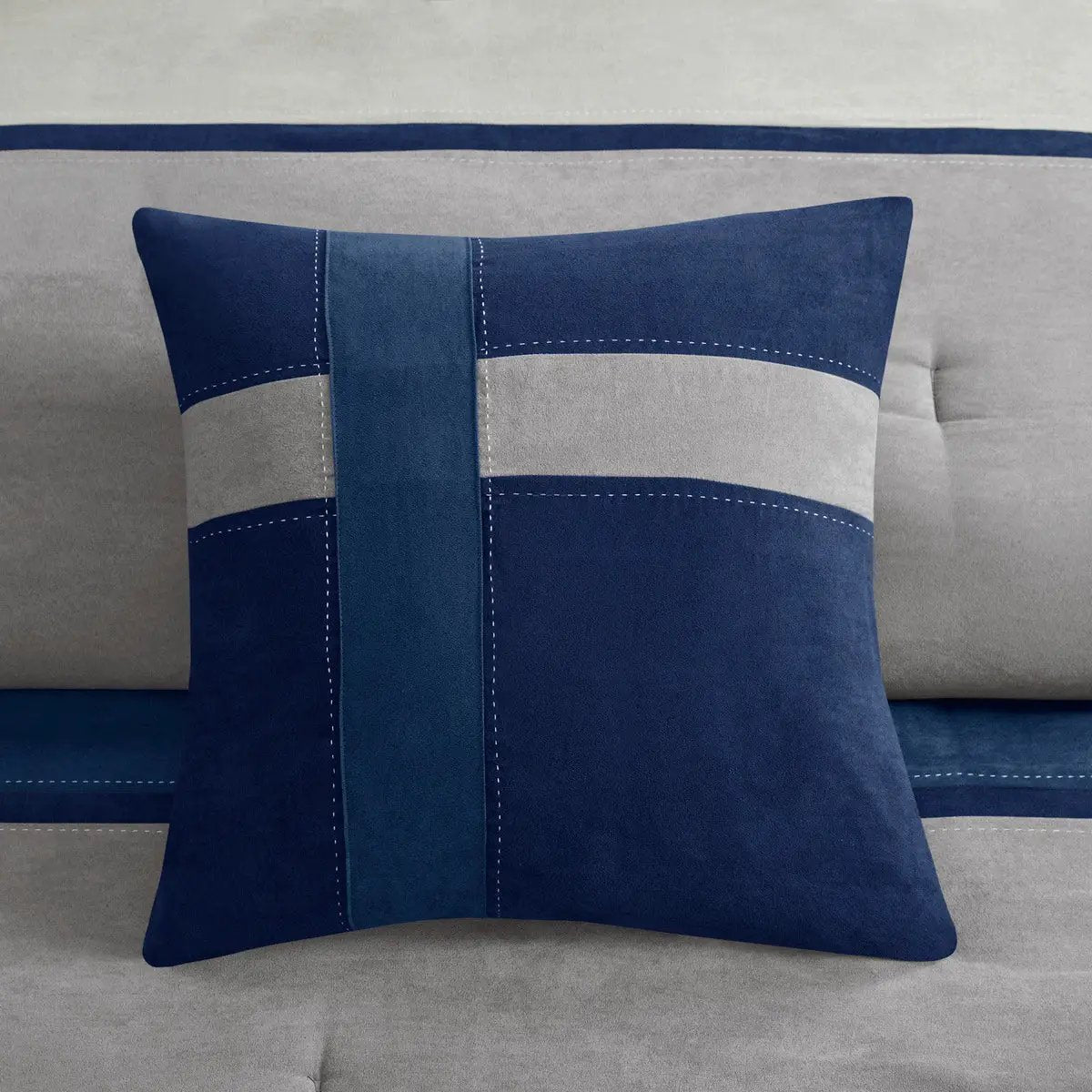7 Piece Faux Suede Comforter Set Blue Queen by HouseOfZazla