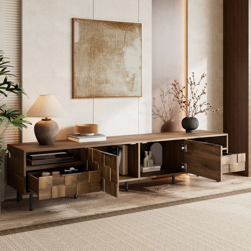 TV Stand With 2 Drawers, Media Console Table For TVs Up To 85'' - Natural by Unique Piece Furniture