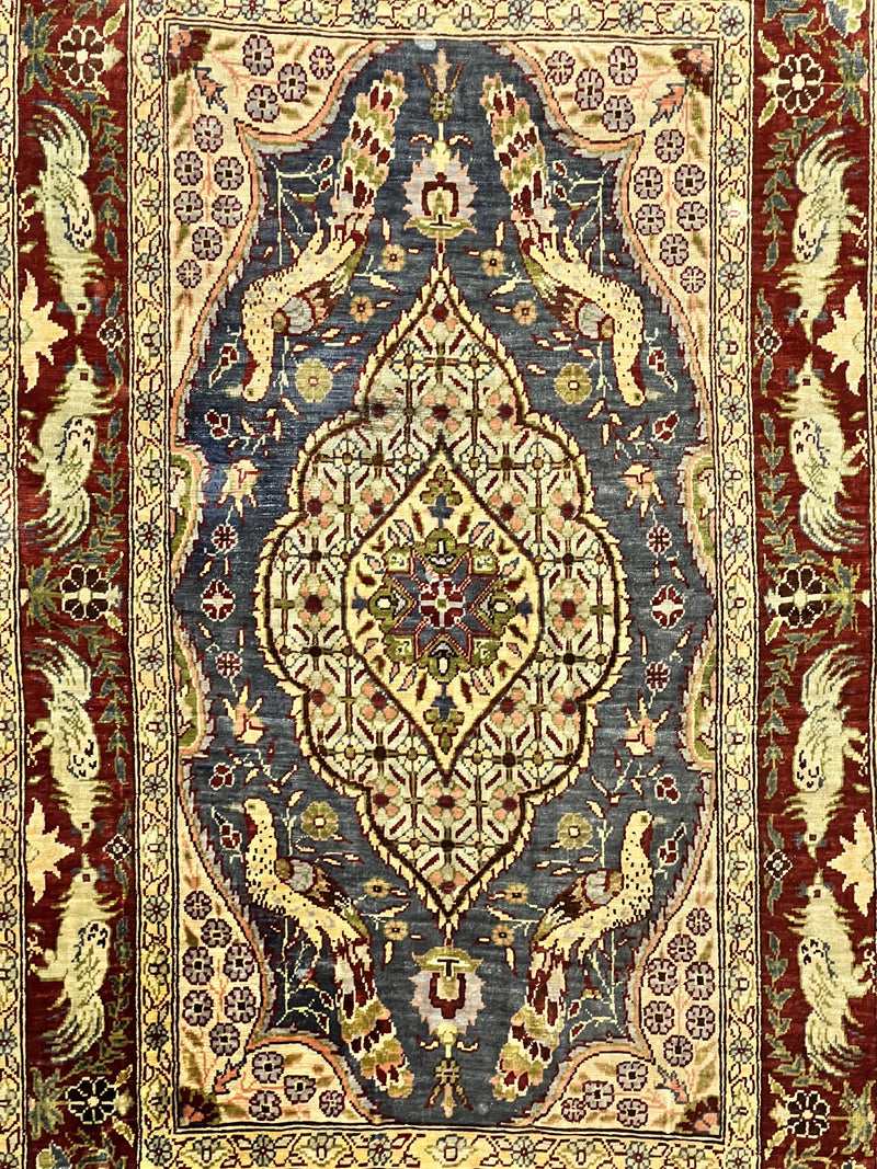 Silk Turkish Hereke Rug 2x3, Peacocks Birds, Signature from Master Weaver, Super Finely Hand Knotted 550 KPSI, Animal Pictorials by Jewel Rugs