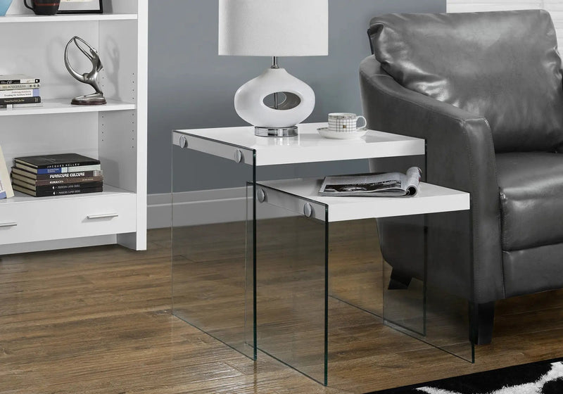 Accent Nesting Table Clear Tempered Glass For Living Room (Set of 2) by Unique Piece Furniture