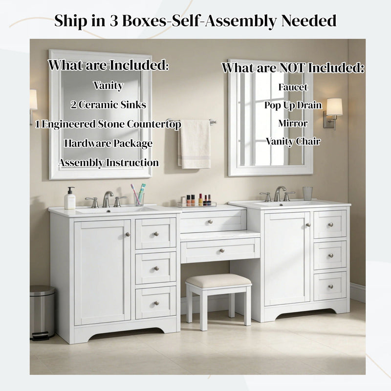 Double Sink Bathroom Vanity With Countertop, 2 Ceramic Sinks, 6 Drawers by HouseOfZazla