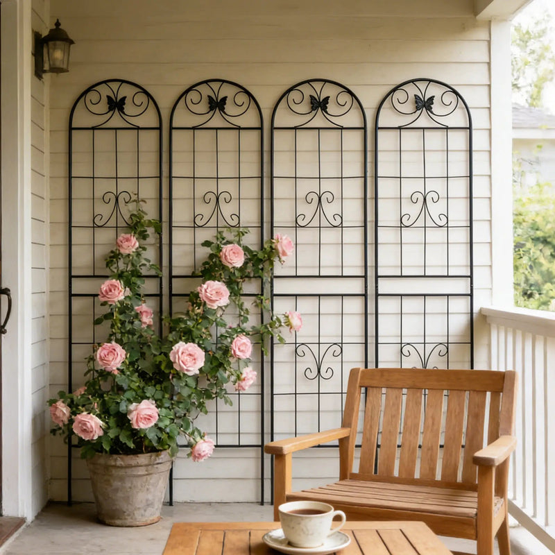 4 Pack Metal Garden Trellis 86.7" x 19.7" Rustproof Trellis for Climbing Plants Outdoor Flower Support Black by HouseOfZazla