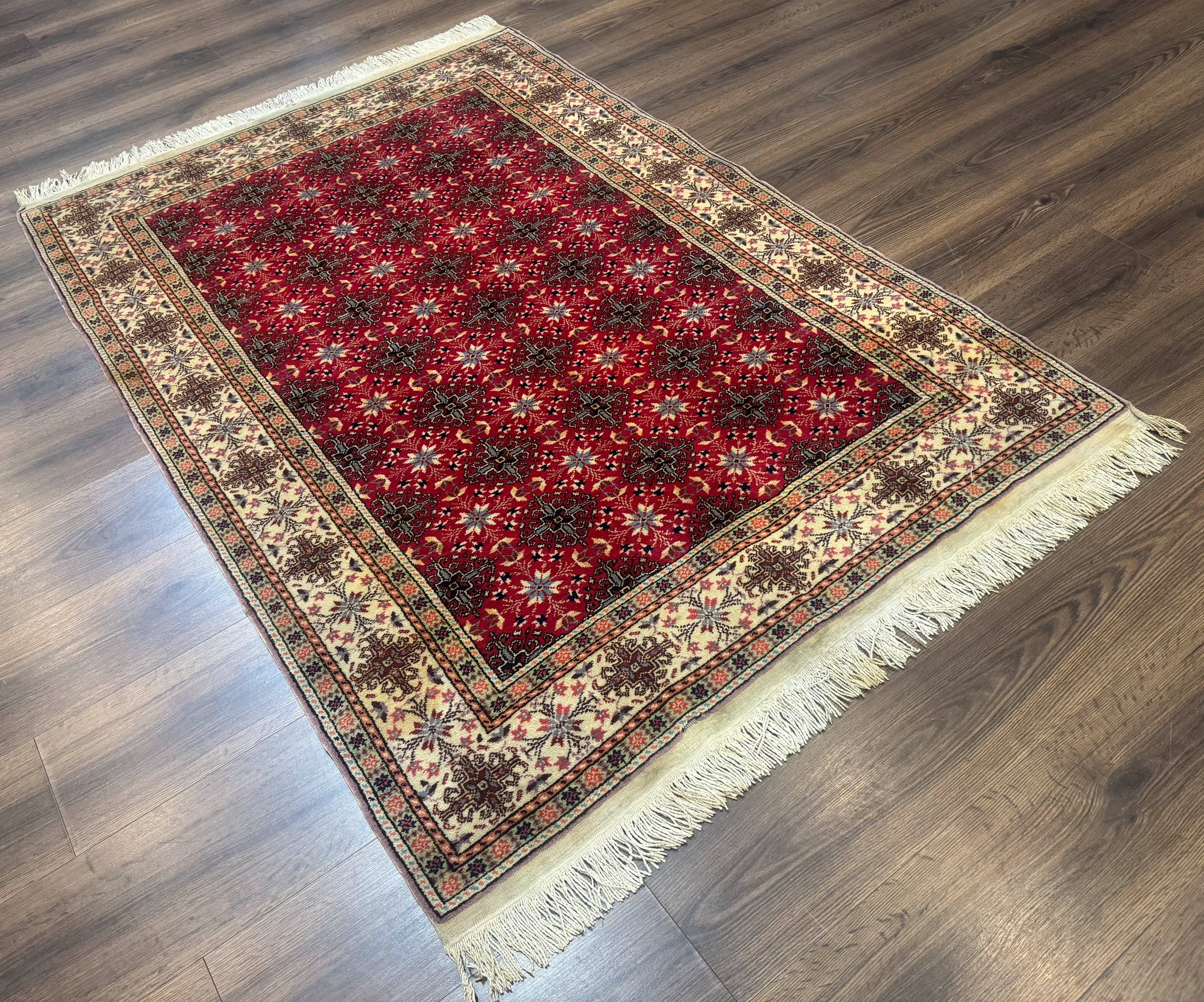 Turkish Sivas Rug 4x6, Red and Cream, Allover Design, Handmade Vintage by Jewel Rugs