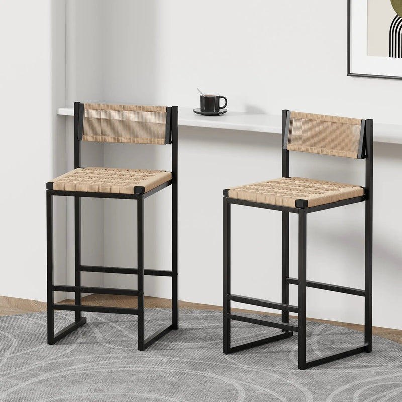 Kitchen Bar Stools with Footrest Set of 2 Paper Rope Weave Dining Chairs by HouseOfZazla
