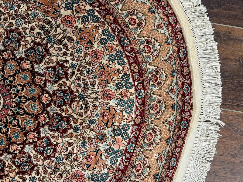 Round Silk Rug 3x3, Extremely Fine 580 KSPI, Sino Persian Round Handmade Carpet, Silk on Silk by Jewel Rugs
