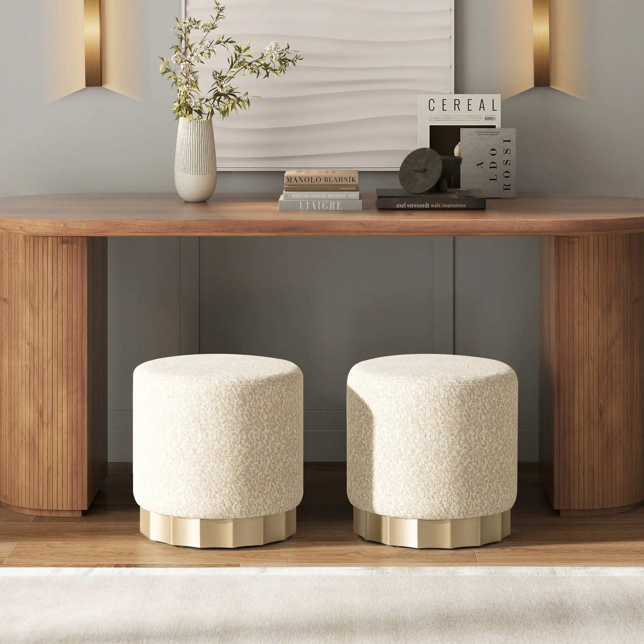 Hampton - Round Upholstered Ottoman With Scalloped Base - Speckled Egg Beige by Unique Piece Furniture