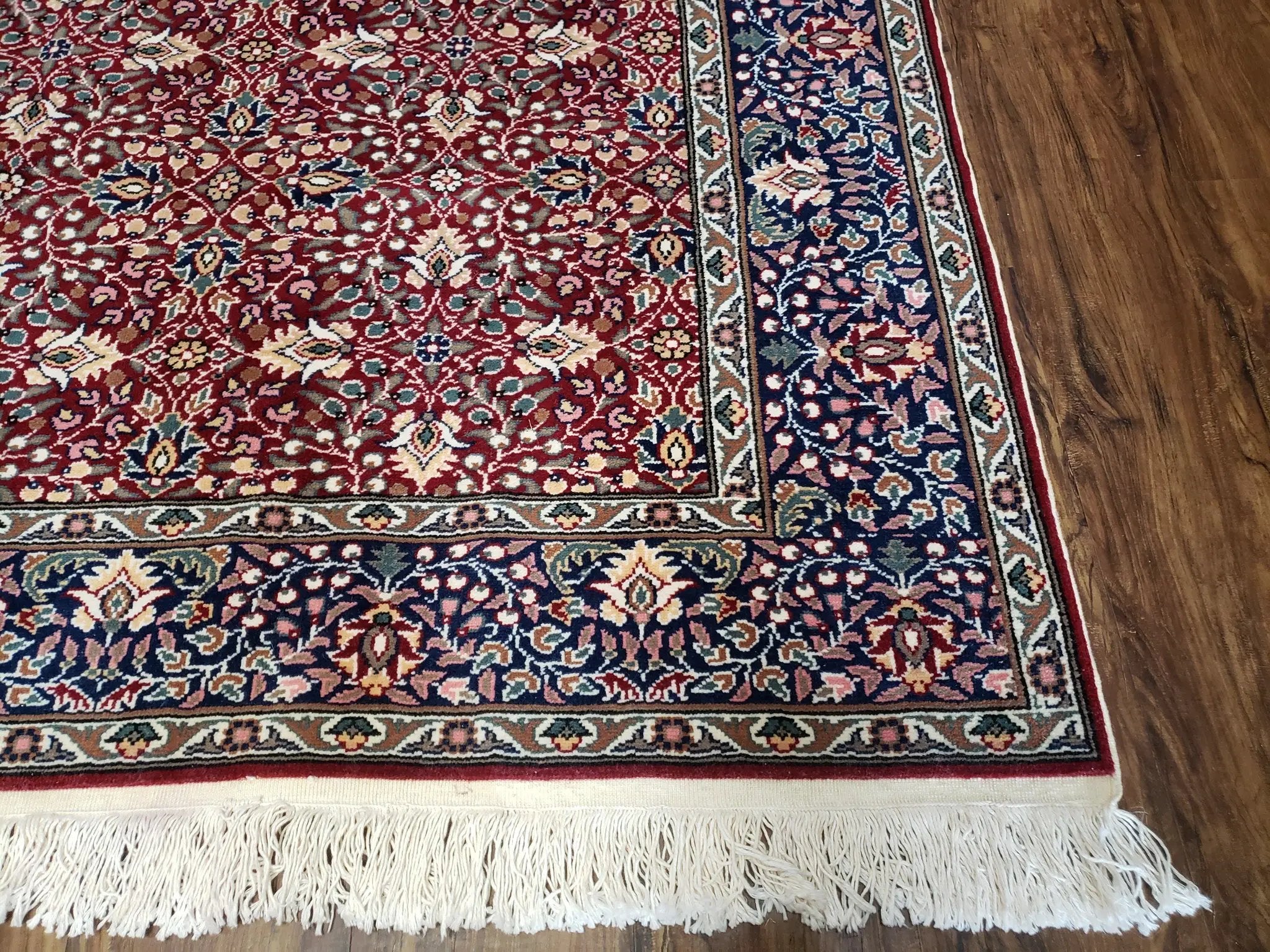 Vintage Turkish Sivas Area Rug 6.5 x 9.5, Wool Hand-Knotted Red & Midnight Blue Allover Floral Pattern Oriental Carpet, 6x9 Traditional Rug by Jewel Rugs