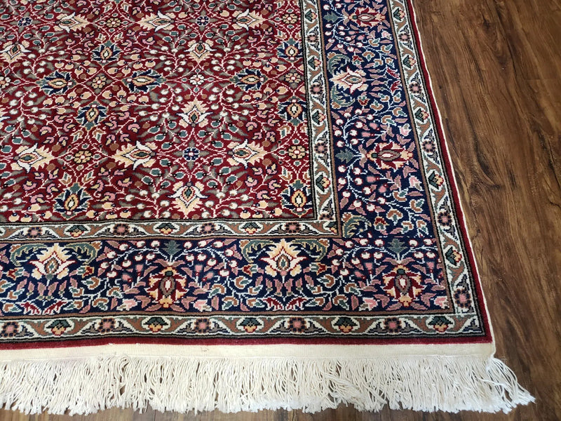 Vintage Turkish Sivas Area Rug 6.5 x 9.5, Wool Hand-Knotted Red & Midnight Blue Allover Floral Pattern Oriental Carpet, 6x9 Traditional Rug by Jewel Rugs