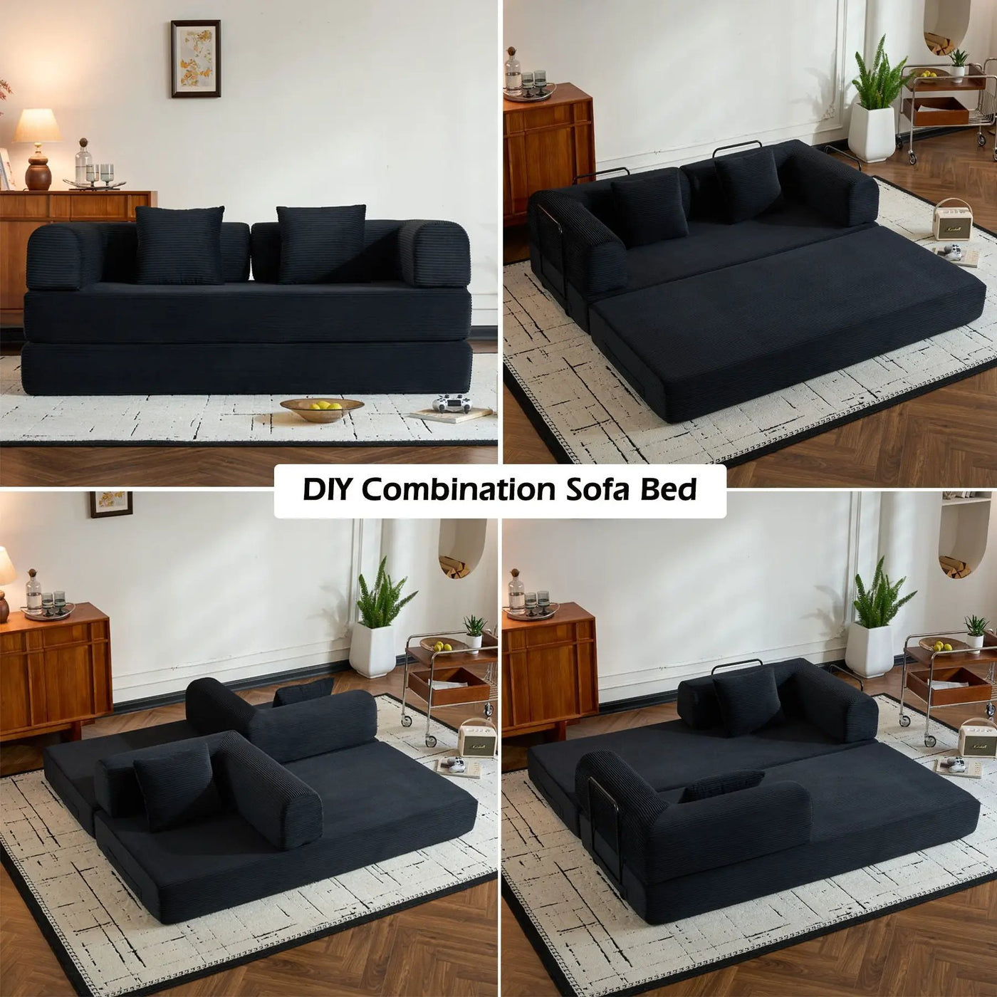 Convertible Sleeper Sofa Bed With Cylindrical Pillow, With Fixed Shape Frame by Unique Piece Furniture